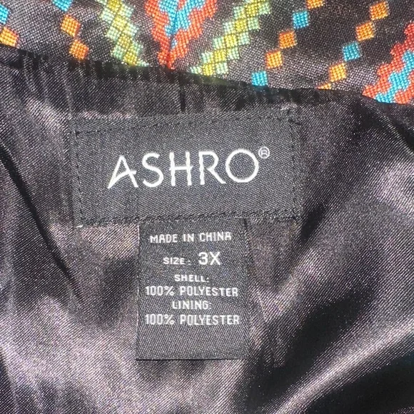 Ashro Multicolor Tribal Print Jacket, swing jacket, large pleats, removable belt - Picture 6 of 7